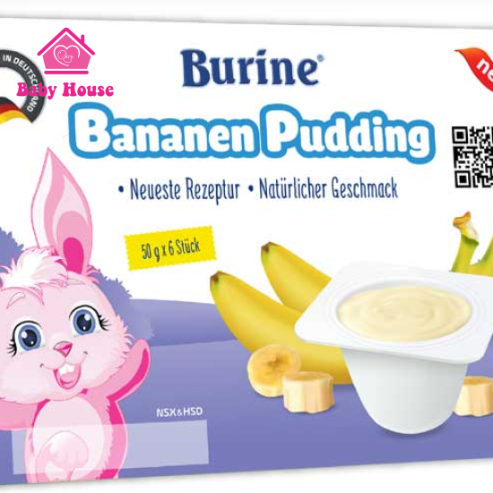 Cháo sữa Pudding BURINE Vị Vanilla (Lốc 6 Hộp x 50g), Cho Bé Từ 6 Tháng Tuổi