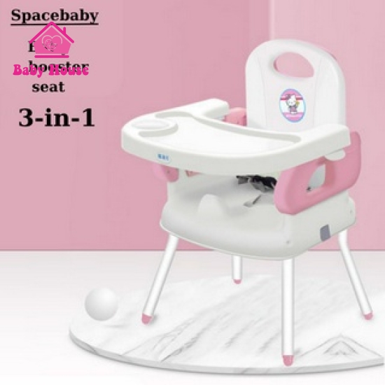 Ghế ăn dặm đa năng 3in1 Spacebaby kèm dây đai an toàn, chân sắt nâng độ cao cho bé