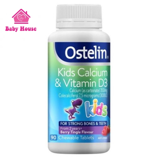 Viên nhai Ostelin Kids Calcium & Vitamin D3 90 viên vị dâu
