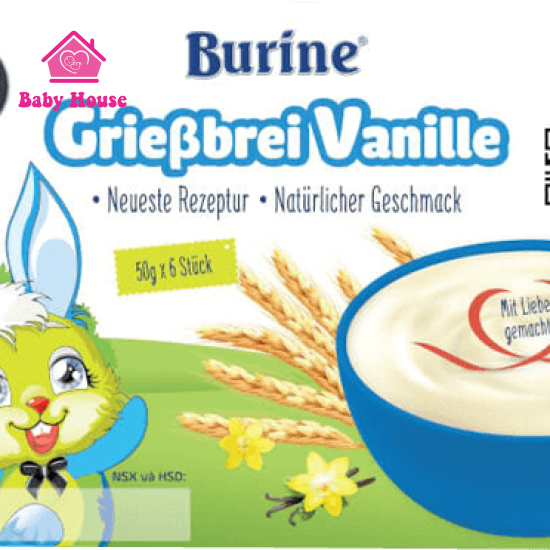 Cháo sữa Burine vị Vani mới 300g cho bé 6M+ (lốc 6 hộp x 50g)