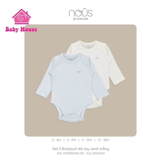 Set 2 Bodysuit Nous dài tay xanh trắng