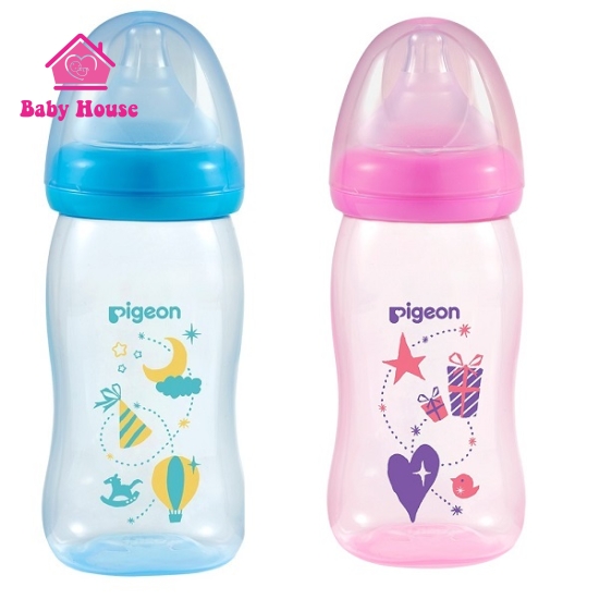 Bình sữa Pigeon cổ rộng PP 240ml xanh/hồng