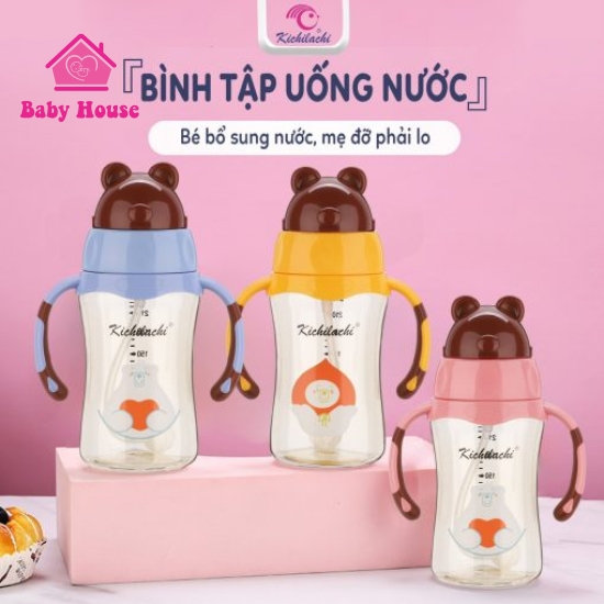 Bình sữa gấu Kichi 240ml tặng kèm van ống hút