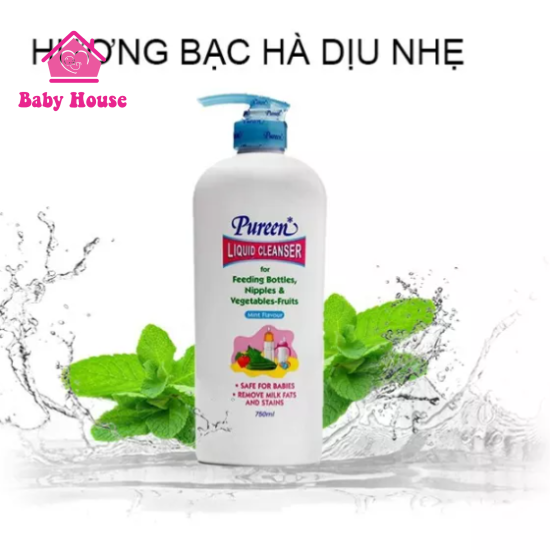 Nước rửa bình sữa và rau củ Pureen 750ml hương bạc hà