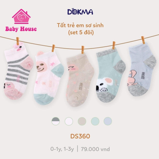 Set 5 đôi tất sơ sinh Dokma DS360