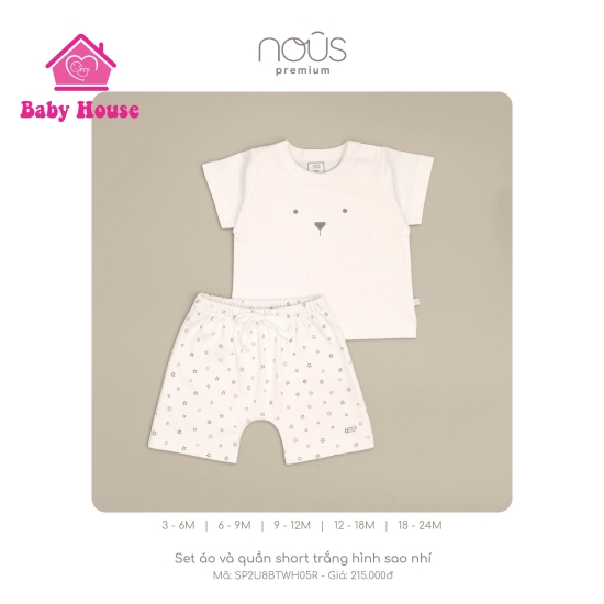 Set Nous áo và quần short trắng hình sao nhí 3-24M